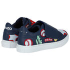 Navy Blue Varsity Tiger Logo Trainers, 1, hi-res